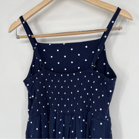 Old Navy Linen Navy polka dot jumpsuit Pockets‎ Smocked Back - Picture 7 of 15